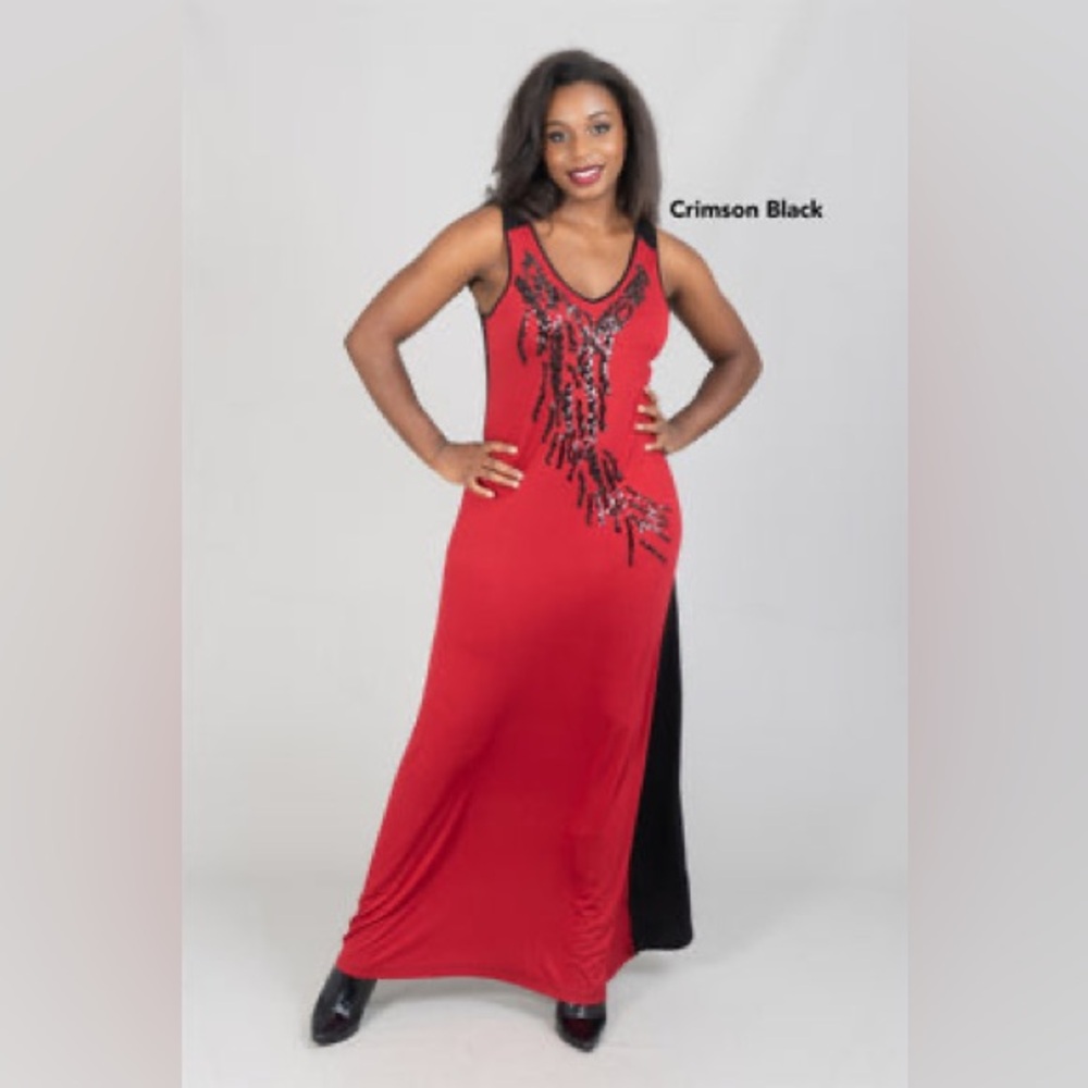 Women's Red Cinnamon and Black Maxi Dress